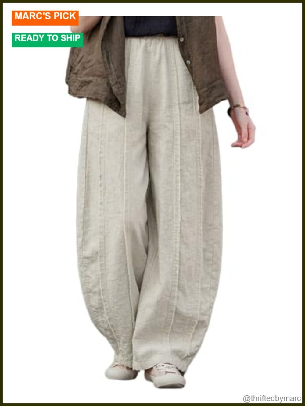 Linen Cotton Wide Leg Pants Casual Barrel Sweatpants Raw Frayed Elastic Waist